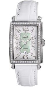 Gevril Women's 6206NV Glamour Automatic Diamond White Leather Date Watch