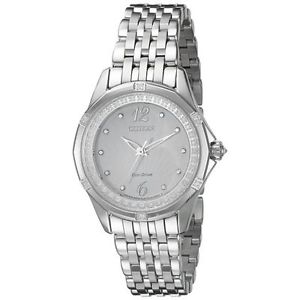 Citizen EM0370-51A Womens White Dial Watch with Stainless Steel Strap
