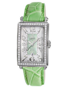 Gevril Women's 7246NV Avenue of Americas Mini Diamond Green Leather Date Watch