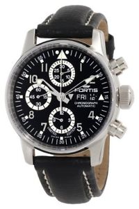 Fortis Men's 597.20.71 L.01 'Flieger Chronog' Automatic D/D Black Leather Watch