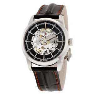 Hamilton H40655731 Mens Black Dial Analog Automatic Watch with Leather Strap