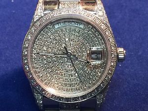 14kt Solid White Gold Entire Geneve Watch With Tons of Diamonds All around 38MM