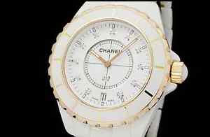 Auth CHANEL J12 H2180 11P Diamond Ceramic / PG Quartz Men's Watch(S A4250)