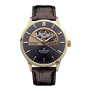 Edox 85014 37R GIR Mens Grey Dial Analog Automatic Watch with Leather Strap