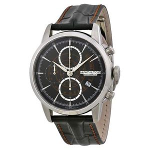Hamilton H40656731 Mens Black Dial Analog Automatic Watch with Leather Strap