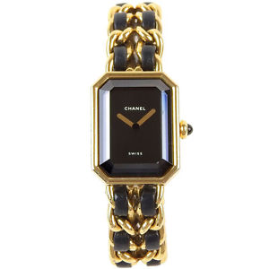 Auth CHANEL CC Gold Plating/Leather Premiere M Wrist watch Switzerland:Y15794_g_