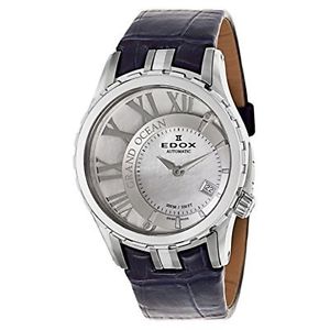 Edox 37008-3-BAIN Mens White Dial Automatic Watch with Leather Strap