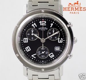Auth HERMES "Clipper" Chrono CL1.910 SS Quartz, Men's watch