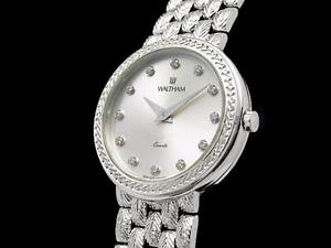 Auth WALTHAM Round 95470.52 12P Diamond K18WG Quartz Lady's Watch(O A4539)