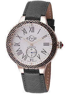 GV2 by Gevril Women's 9125 Astor Enamel Black Leather White Dial Watch
