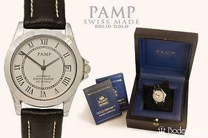 Armbanduhr PAMP Weißgold 18K, Swiss Made Automatik, Lederband, 5723