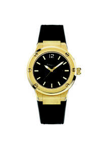 Ferragamo Women's FIG150016 F-80 Gold IP Luminous Black Leather Wristwatch