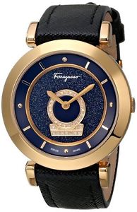 Ferragamo Women's FQ4190014 Minuetto Gold IP DIAMONDS Leather Watch