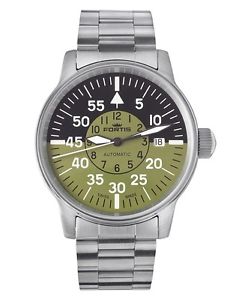 Fortis Men's 595.11.16 M Flieger Cockpit Olive Automatic Date Steel Watch