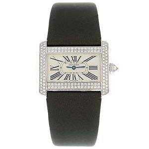 Cartier Mini Tanque Divan WA301236 Oro Blanco Original Diamantes Reloj De Cuarzo