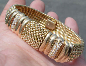 14kt Gold Flexible Diamond Bracelet Belfont Incabloc 17 J Flip Watch 70+ Grams!