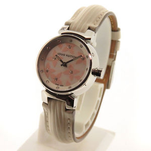 Authentic LOUIS VUITTON Tambour Watch Q121H stainless steel/Leather Ladies
