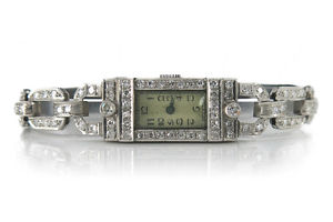 Antik Damen Uhr ca 1900 aus Platin mit Diamantbesatz Handaufzug [BRORS 13304]