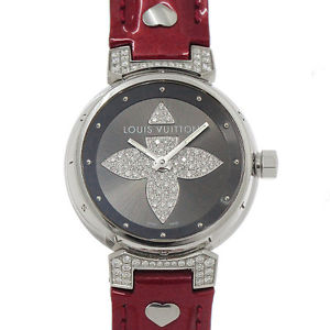 Auth LOUIS VUITTON Tambour Q121F Red Quartz Lady's Wristwatch 90000992