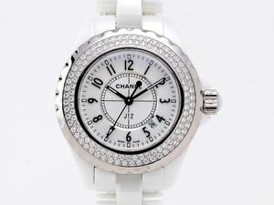 Auth CHANEL J12 Diamond Bezel Wristwatch Women White Ceramic Quartz