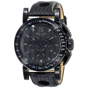 Zodiac ZO8567 Mens Black Dial Analog Quartz Watch with Leather Strap