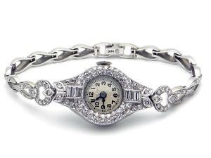Art Deco Platinum 1.75ct Diamond Hamilton Manual Bracelet Watch 17 Jewels 995A