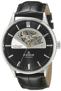 Edox Men's 85014 3 NIN Les Vauberts Analog Display Swiss Automatic Black Watch