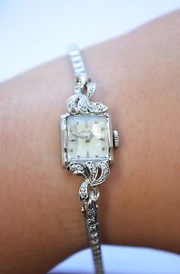 14k Solid White Gold Ladies Hamilton Vintage Diamond Watch