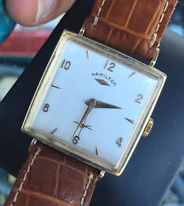 HAMILTON 14K Gold MENS Square WATCH - - PreOWNED, RUNS WELL