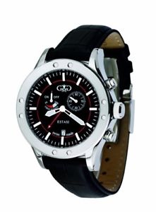 Gio Monaco Men's 772-F Estasi Luminous Black Dial Black Leather Date Wristwatch