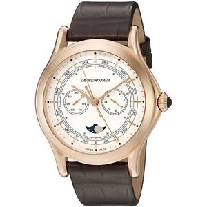 Emporio Armani ARS4202 Mens White Dial Analog Quartz Watch with Leather Strap