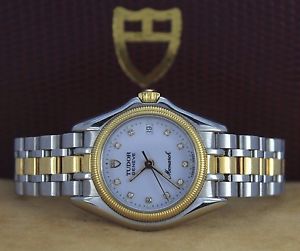 Ladies Tudor Monarch 18K Yellow Gold Stainless Steel Diamond Dial 27mm Watch