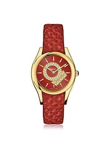 Ferragamo Women FG4070014 LIRICA DIAMOND Gold IP Coated Red Leather Watch