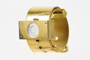 Balenciaga Gold Tone Wide Mesh Strap Belt Buckle "Montre Acier" Quartz Watch