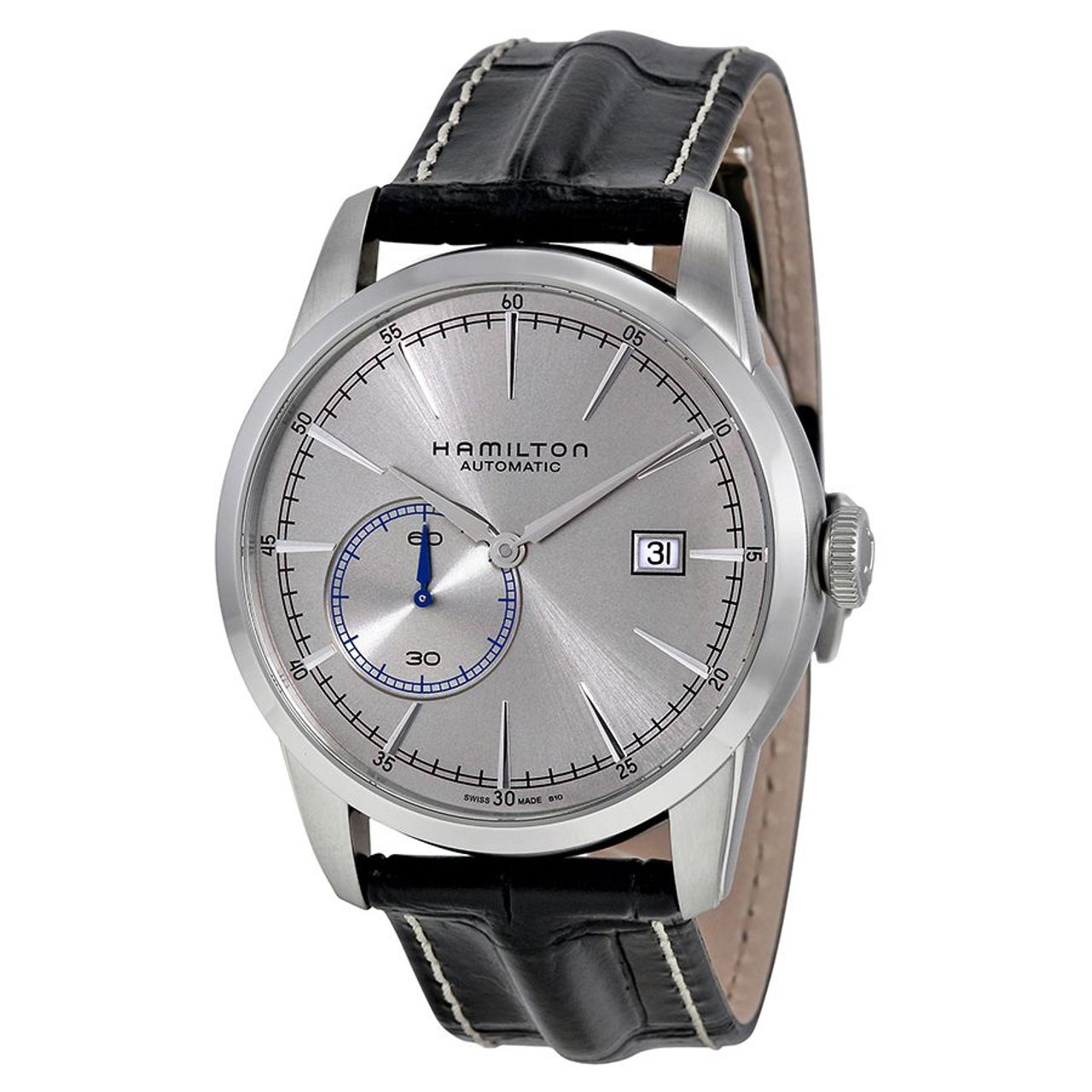 Hamilton H40515781 Mens Silver Dial Analog Automatic Watch with Leather Strap