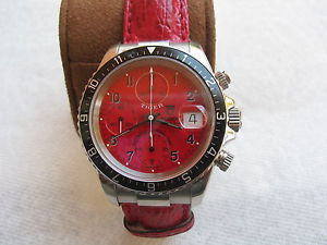 BEAUTIFUL MEN'S TUDOR TIGER WOOD,CHRONO,AUTO,DATE,EXOTIC RED DIAL,STAINLESS STEE