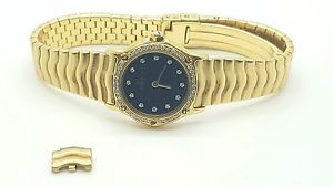ESTATE Black Diamond EBEL Wave 18K Gold Ladies Luxury Watch 8057901 Original