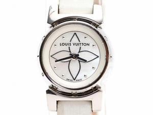 Authentic LOUIS VUITTON Tambour Bijou Watch Stainless Steel Leather Quartz