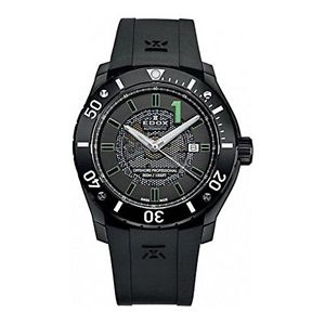 Edox 80088 37N NV2 Mens Black Dial Analog Automatic Watch with Rubber Strap