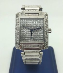 7.00 Ct. 14K WHITE GOLD ICED OUT DIAMOND SQUARE FACE QUARTZ WATCH SAPPHIRE NEW