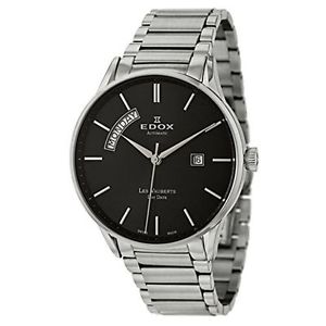 Edox 83011-3N-NIN Mens Black Dial Automatic Watch with Stainless Steel Strap