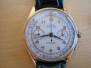 18K Gold 18ct Swiss Chronographe Suisse LOYAL Wristwatch RARE Landeron 88 Mvmnt