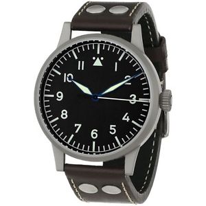 Laco/1925 861750 Mens Black Dial Analog Mechanical Watch with Leather Strap