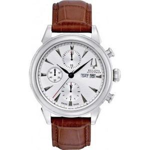 Accutron 63C107 Mens Silver Dial Quartz Watch with Leather Strap