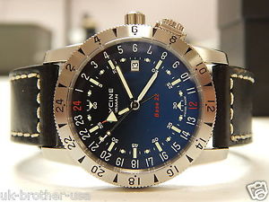 $2700 GLYCINE AIRMAN 42MM BASE 22 GMT AUTOMATIC BLACK & BLUE DIAL WATCH WITH BOX