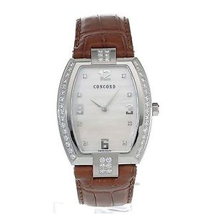 Concord 0310786 Womens White Dial Quartz Watch with Leather Strap