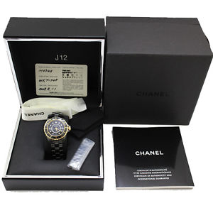 Chanel J12 Quartz 33mm H2543 Black Ceramic Diamond 11P Gold Excellent++ Japan