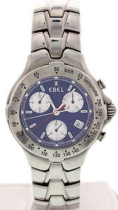 Herren Edelstahl Ebel Sportwave Blau Chronograph E9251641