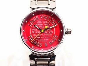Authentic LOUIS VUITTON Tambour Trunks & Bags Watch Stainless Steel Red Q131A