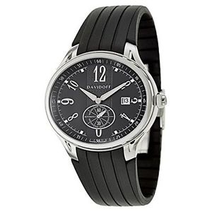 Davidoff 20338 Mens Black Dial Automatic Watch with Rubber Strap